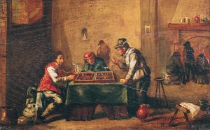 Mannen spelen backgammon in een taverne door David Teniers the Younger